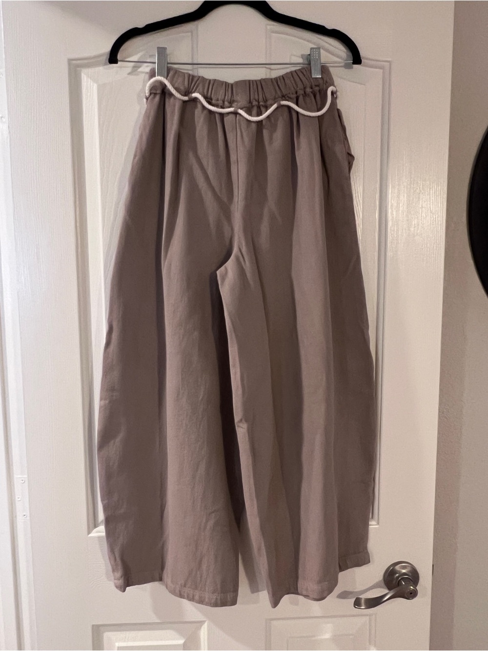 Free People Taupe Textured Wide-Leg Pants with Rope Drawstring - Picture 2 of 4